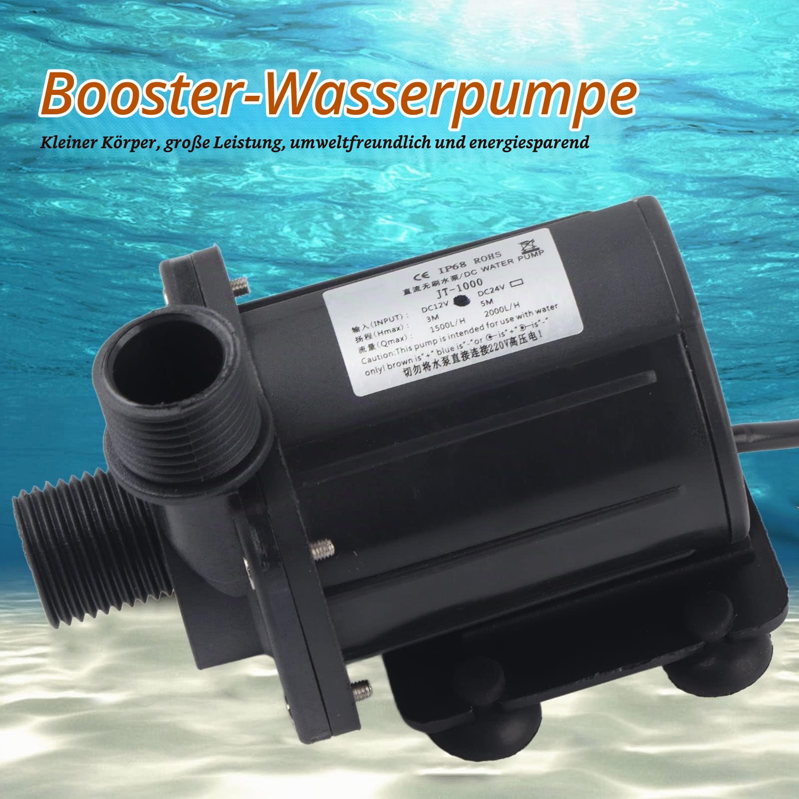 DC 12V Tauchwasserpumpe, 15000L/H Hydraulikkopf Brushless Kleine Wasserpumpe, Geräuscharm, -40℃-100℃ Solar Teichpumpe für Brunnenpool Solarumlaufsystem