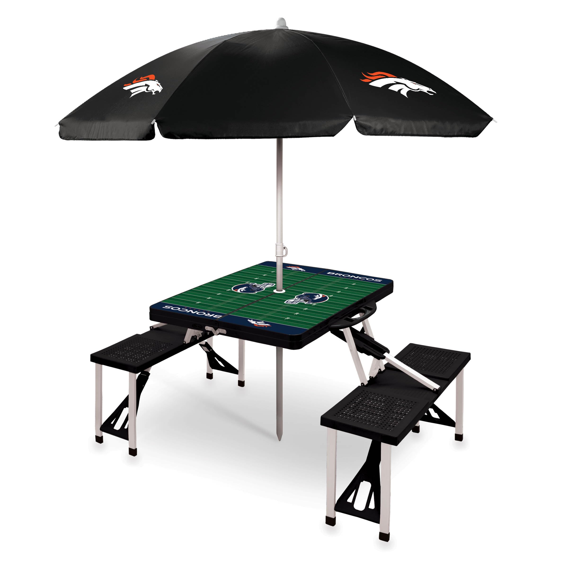 PICNIC TIME NFL Picnic Table Portable Folding Table with Seats and Umbrella