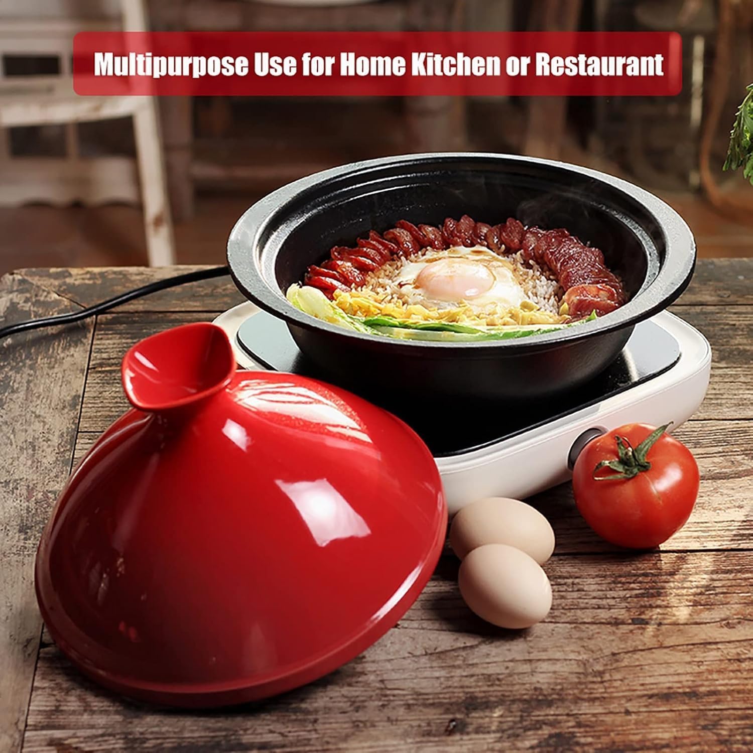 Emaliowany żeliwny garnek na tagine - nieprzywierająca marokańska zapiekanka do gulaszu i powolnego gotowania, trwałe ceramiczne naczynia kuchenne