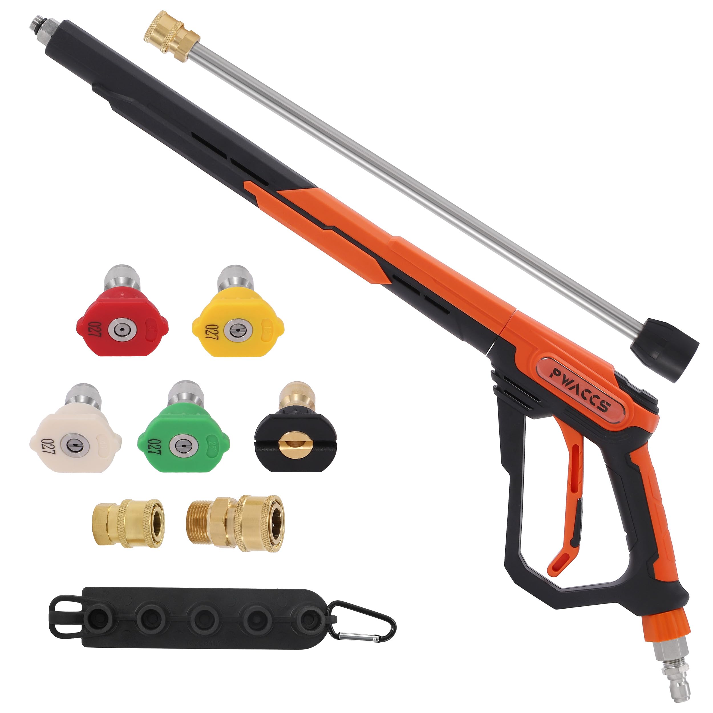 PWACCS Pressure Washer Gun, Power Washer Gun Kit with 3/8" Swivel Quick Connect, Pressure Washing Gun with Replacement Wand Extension, M22-14mm Fitting, 5 Nozzle Tips with Holder, 4000 PSI, 43 Inch