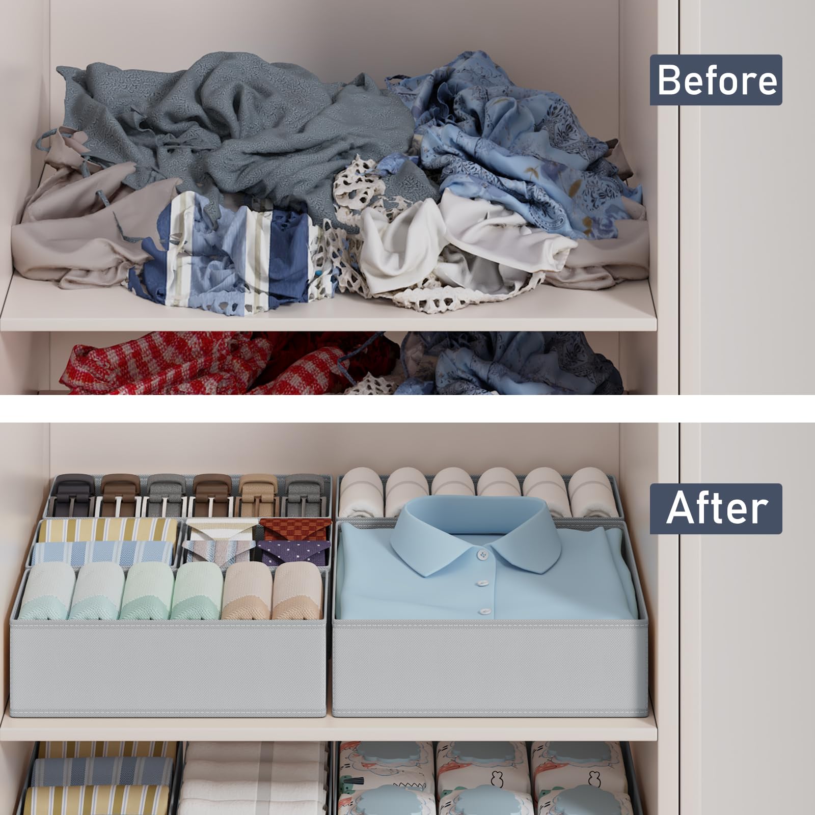 DIMJ 12er Schubladen Ordnungssystem Schubladen Organizer, Faltbare Aufbewahrungsbox Stoff, Unterwäsche Organizer, Organizer Kleiderschrank für Kleidung, BHS, Socken, Krawatten