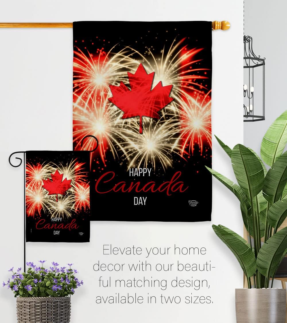 Firework Canada Day House Flag 2 pcs Pack Provinces Canadian Territories Region Country Particular Area Decoration Banner Small Garden Yard Gift Double-Sided, Made in USA