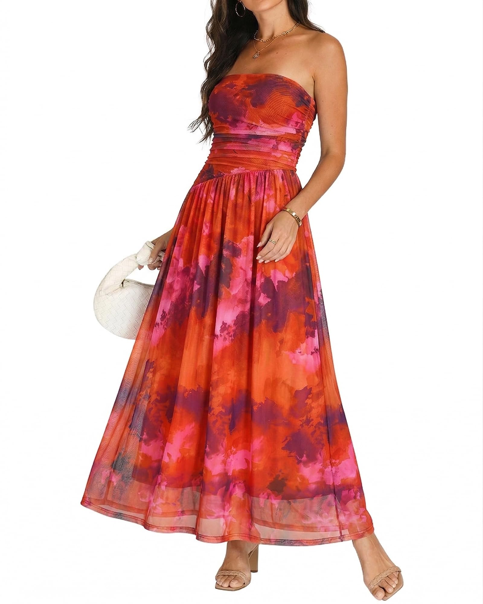 Photo 1 of OULESIS Women's Red Floral Maxi Dress