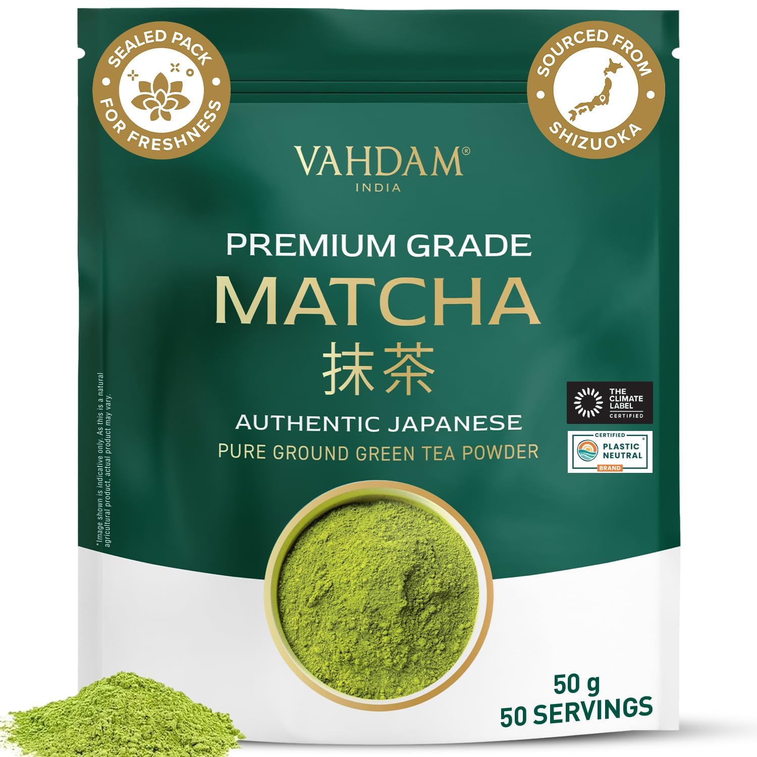 VAHDAM Premium Matcha Green Tea Powder 50g | Shizuoka, Japan Origin | Mild & Balanced Taste | Ideal for Tea, Lattes and Smoothies