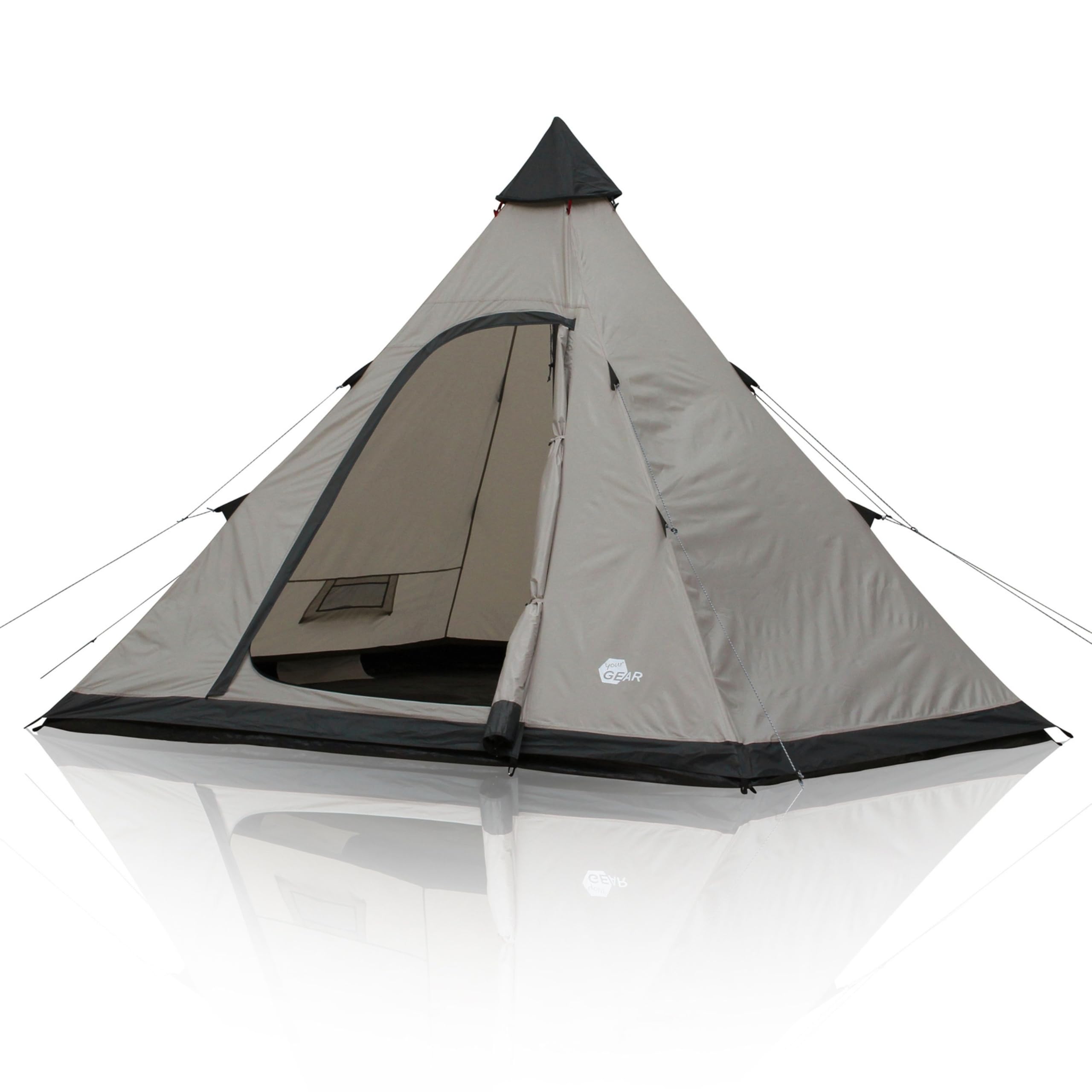 your GEAR Tienda de campaña Lido Tipi para 3 o 4 personas, tienda de campaña con suelo cosido, protección contra insectos y altura de pie, tienda piramidal con protección solar UV 50+, tienda de