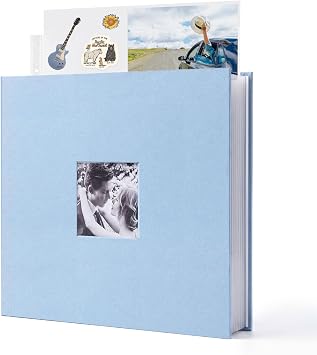 12x12 Inch Large 3 Ring Binder Scrapbook Album, Linen Cover Scrap Books 30 Pocket with Plastic Sleeves Protectors Display 60 Pages 12 x 12 Art Portfolio for Wedding Baby Adventure Blue Fog