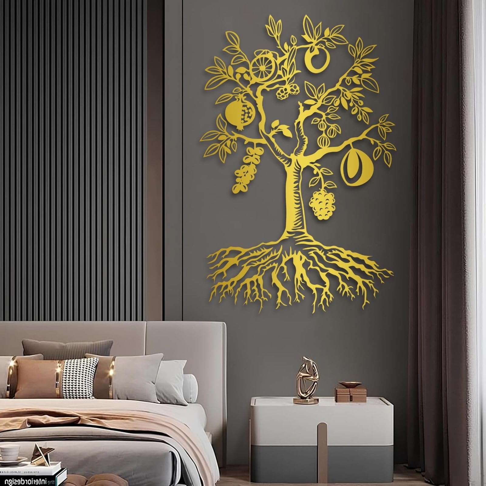 Schwarze Metall-Wandkunst mit Früchten, christliche Wanddekoration aus Metall, Wanddeko für Flur, Wohnzimmer, Schlafzimmer, Flur und Treppenhaus, Natur-Wohndeko (Schwarz, 104 cm hoch)