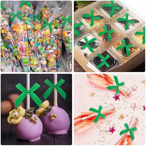 Miniatura 7 de Lazo de corbata verde, 30 lazos pequeños para manualidades, lazos verdes de Navidad para envolver regalos, mini lazos de cinta de satén preatados,