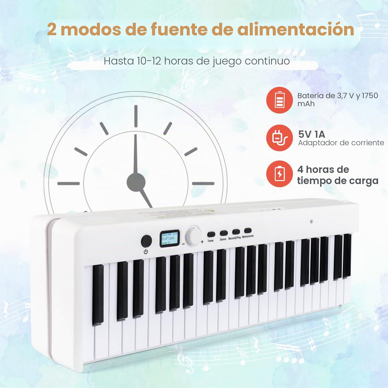 RELAX4LIFE Teclado Electrónico Plegable con 88 Teclas, Piano Digital con Bolsa y Lectura, Pantalla LCD y Teclas Iluminadas LED, Piano Digital con 2 Modos de Enseñanza (Blanco)