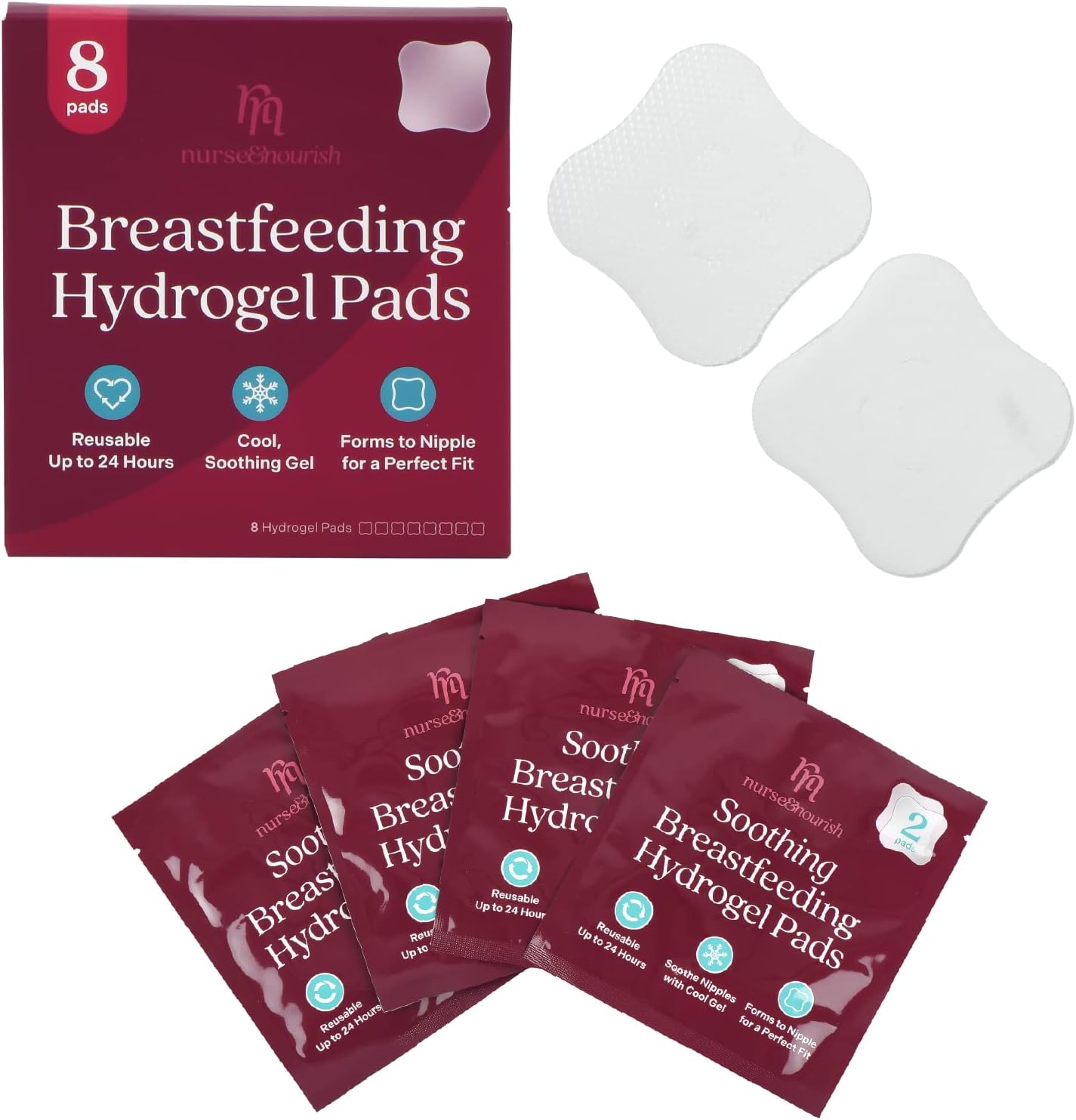 Nurse & Nourish [8 Pads] Hydrogel Pads for Breastfeeding