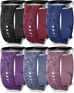 SNBLK Floral Engraved Bands Compatible with Samsung Galaxy Watch 8 Band 40mm 44mm/Galaxy Watch 8 Classic Band 46mm, 6Pack Flower Soft Silicone Sport Replacement Strap for Samsung Watch Bands Women Men