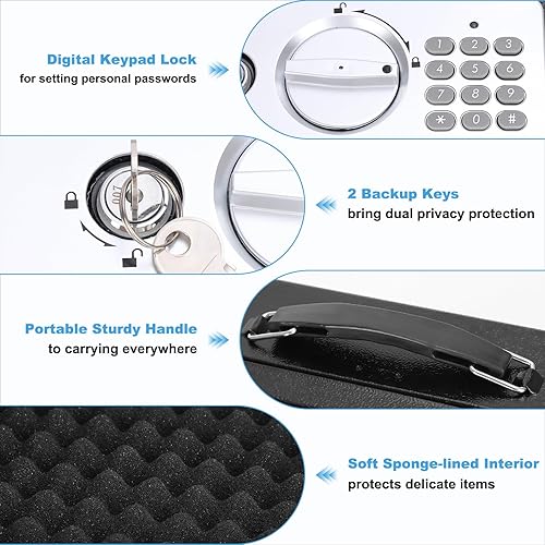 Miniatura 4 de KYODOLED Caja de seguridad con cerradura de teclado digital, caja de seguridad con código para artículos personales, caja de seguridad de metal para