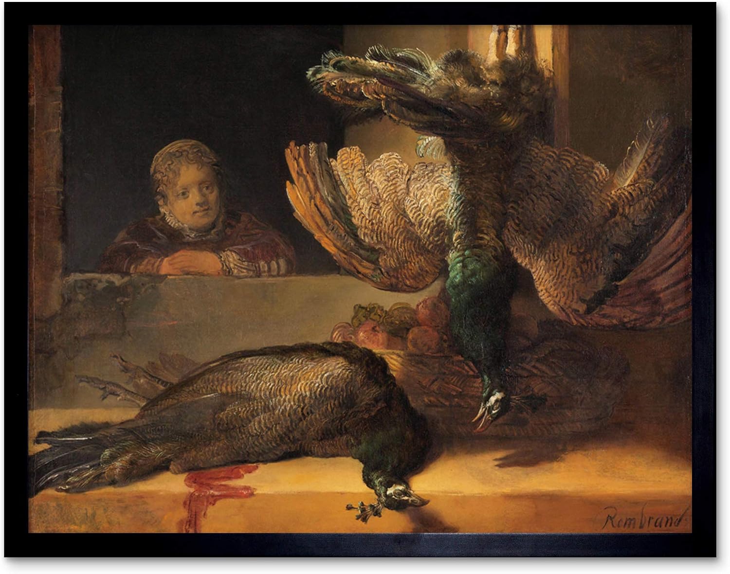 Artery8 Rembrandt Still Life With Peacocks Painting Art Print Framed Poster Wall Decor 12x16 inch