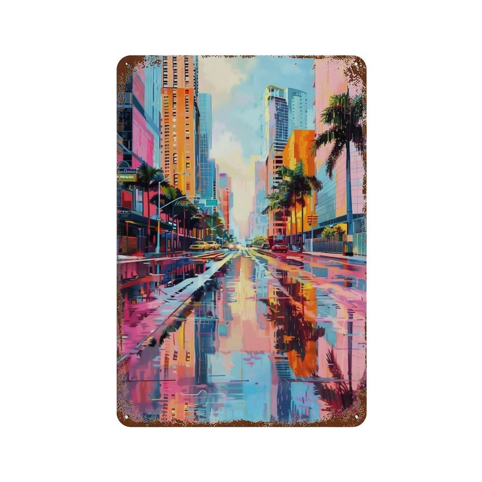 WUJHGRSG Polished Reflective Multitone Tropical Urban 01 Wall Art Retro Iron Vintage Metal Tin Sign Poster Modern Decor for Home Cofffee Club Bar Shop Style 30x20cm