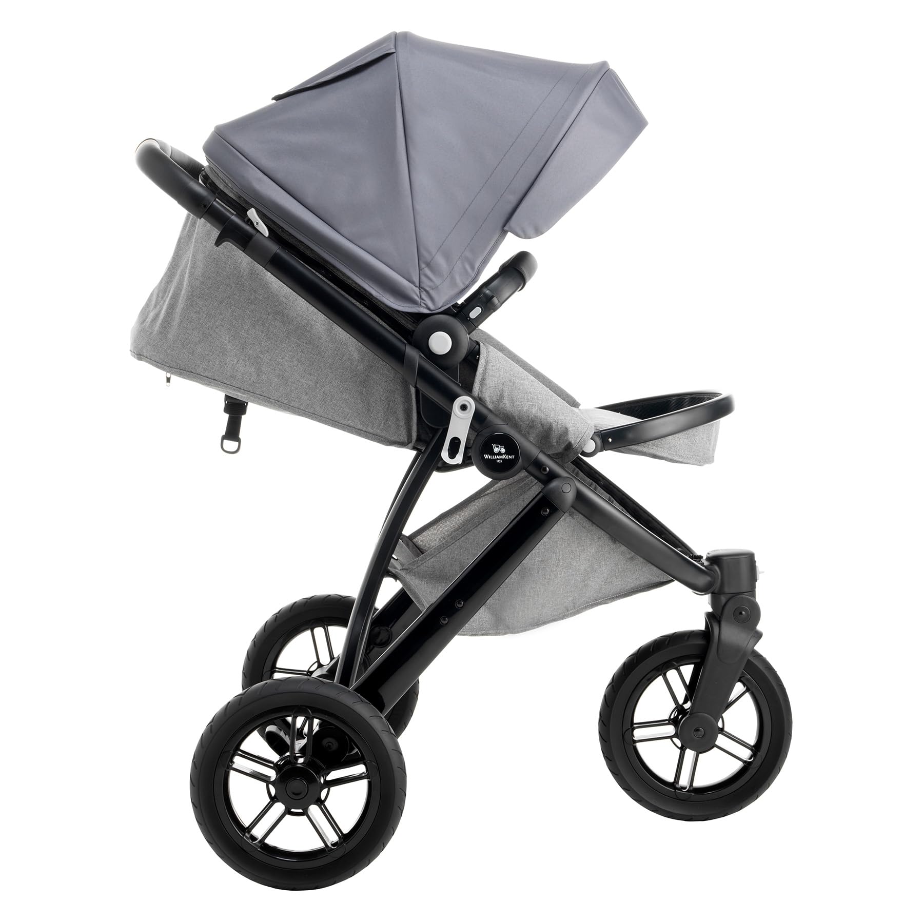 WILLIAM KENT 1733 Poussette 3 roues Phénix | Dès 6 mois et jusqu'à 15kg | Poussette bébé compacte et légère tout-terrain | Siège inclinable position allongé | Capote XL | Grand panier | Grey