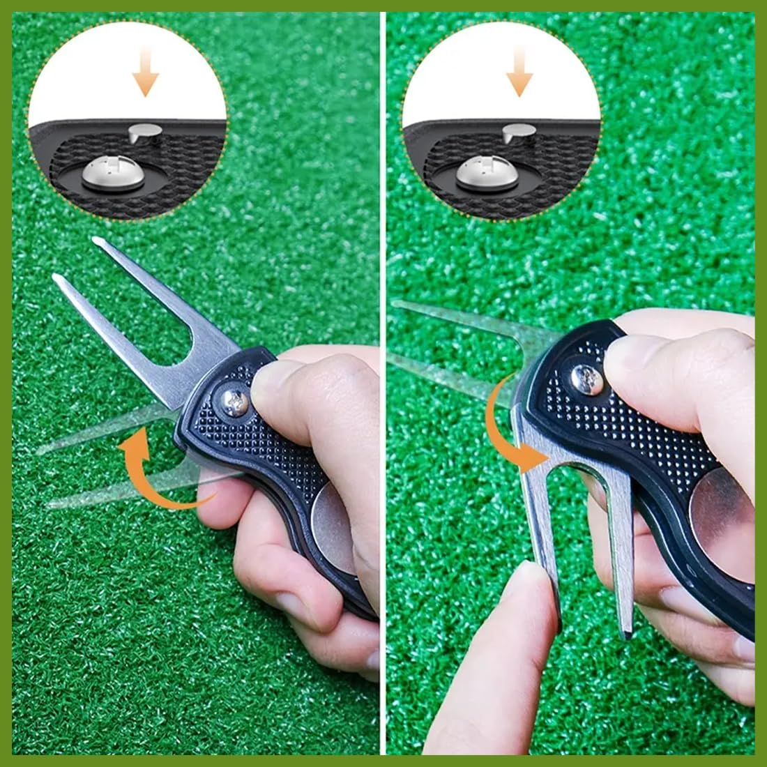 SGERUFZ Golf Reparatur Pitchgabel Edelstahl Multifunktion Tool mit Pop-up-Taste Ball Marker Switchblade Zubehör