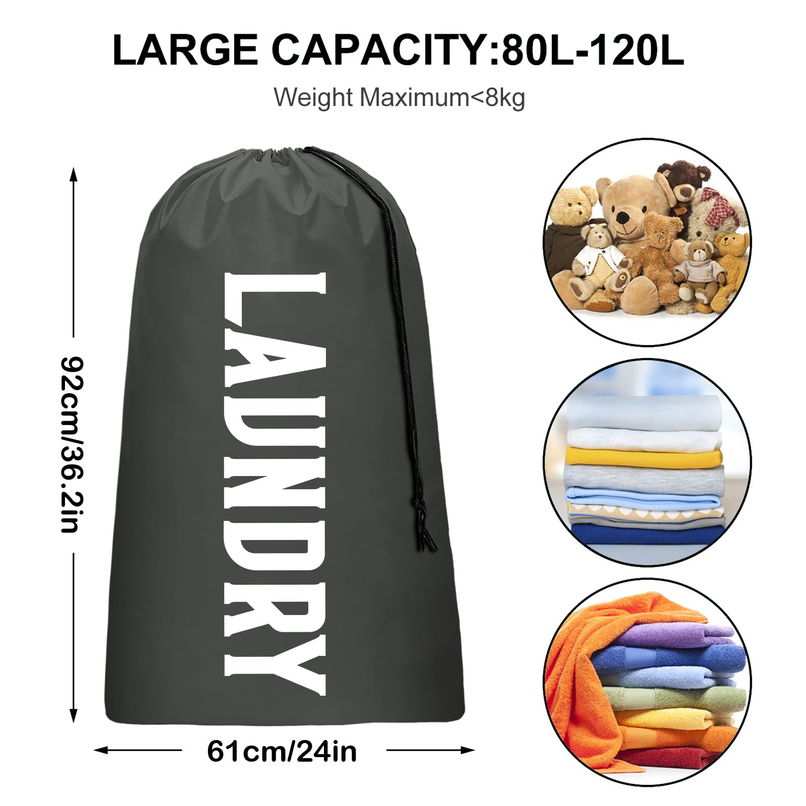Bolsa de lavandería, bolsa de lavandería de viaje, lavable a máquina, organizador de ropa sucia, lo suficientemente grande como para contener 4 cargas de lavandería, fácil de colocar en una cesta o