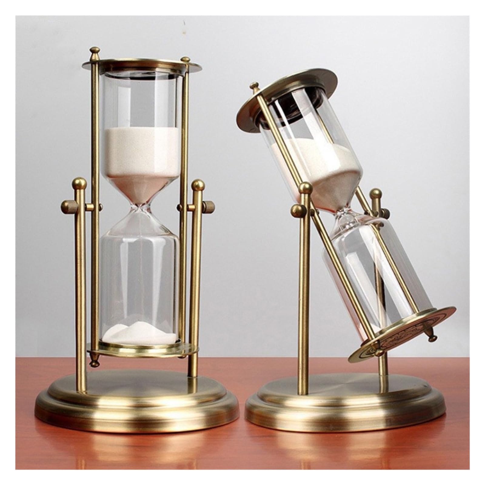 Rotating High-End Hourglass - Temporizador de arena de metal y cristal con corona de latón, decoración de escritorio premium para oficina y estudio en casa, idea ejecutiva (grandes 60 minutos, arena