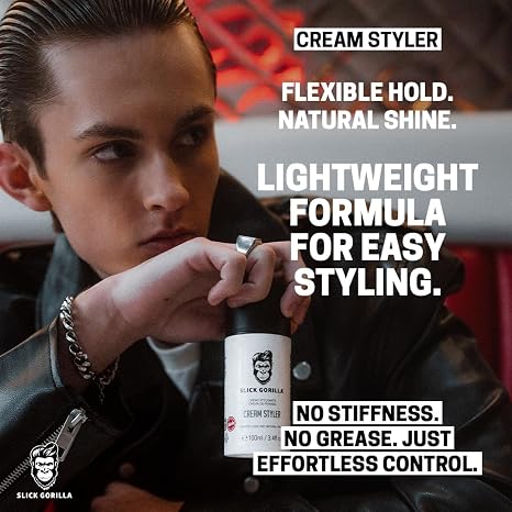 Slick Gorilla Hair Styling Cream 3.38 fl oz (100ml) | Light Flexible Hold | Smooth Frizz Control | Natural Matte Finish | Daily Grooming Cream for Men | Lightweight Non-Greasy Texture