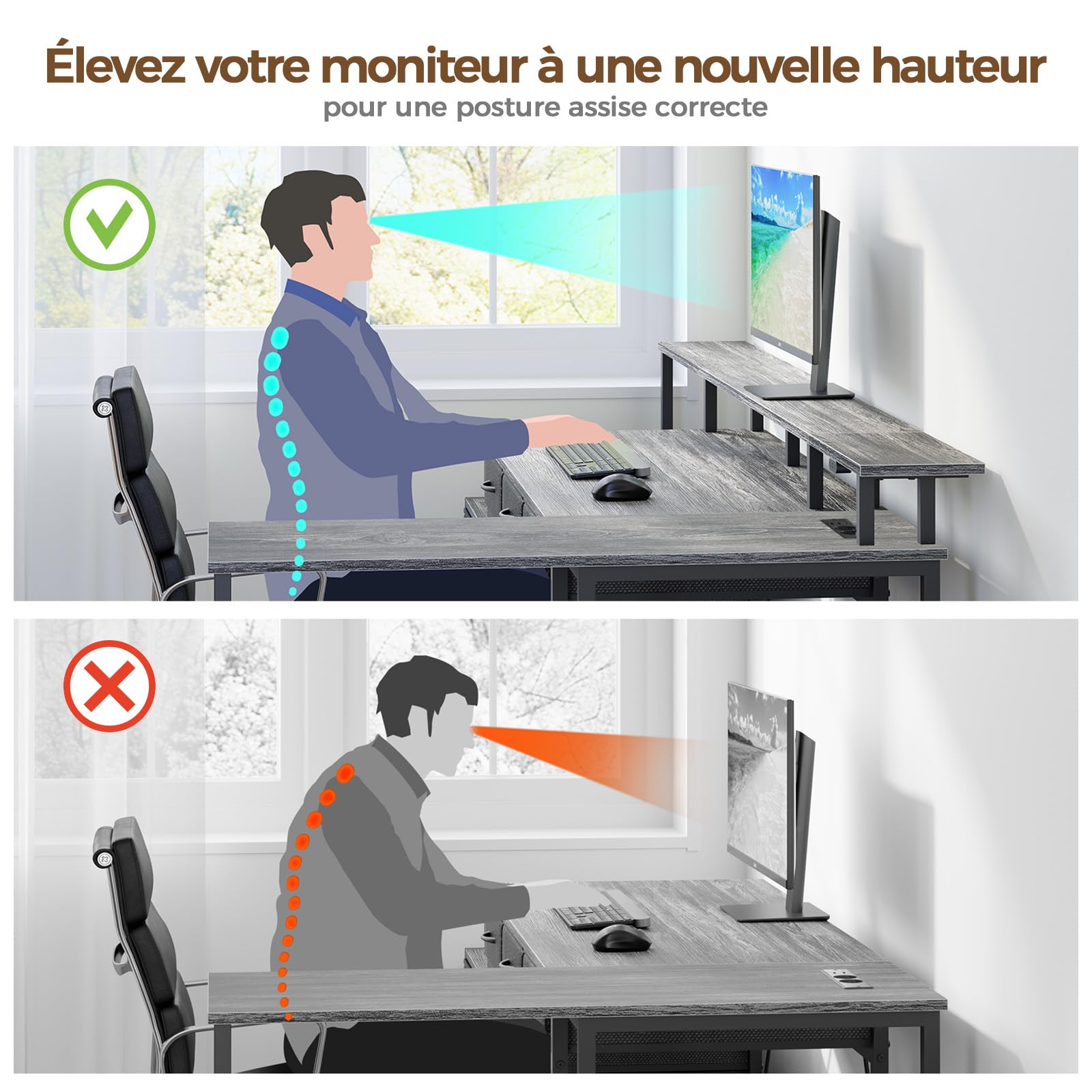 Rolanstar Bureau d’Angle en L avec Tiroirs, Bureau Gaming Réversible avec Prise, LED et Support Écran, 163 cm Table Informatique pour Chambre, Salon ou Coin Travail
