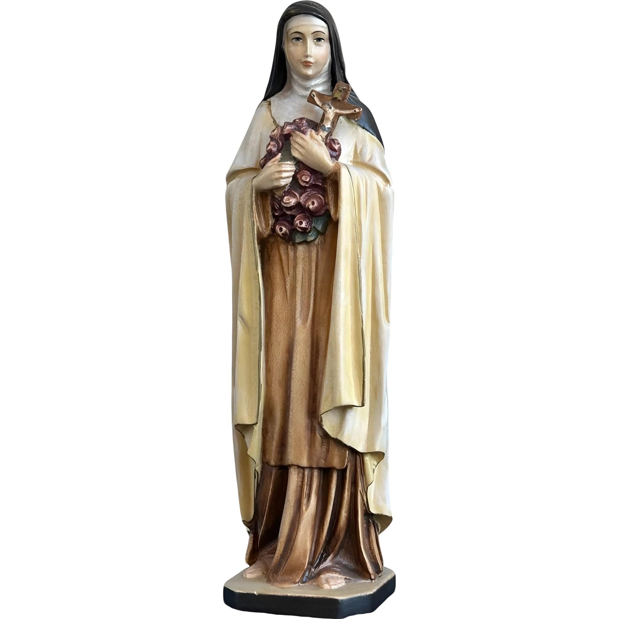 Sainte Thérèse de Lisieux protectrice figurine en bois de crèche peinte à la main 30cm
