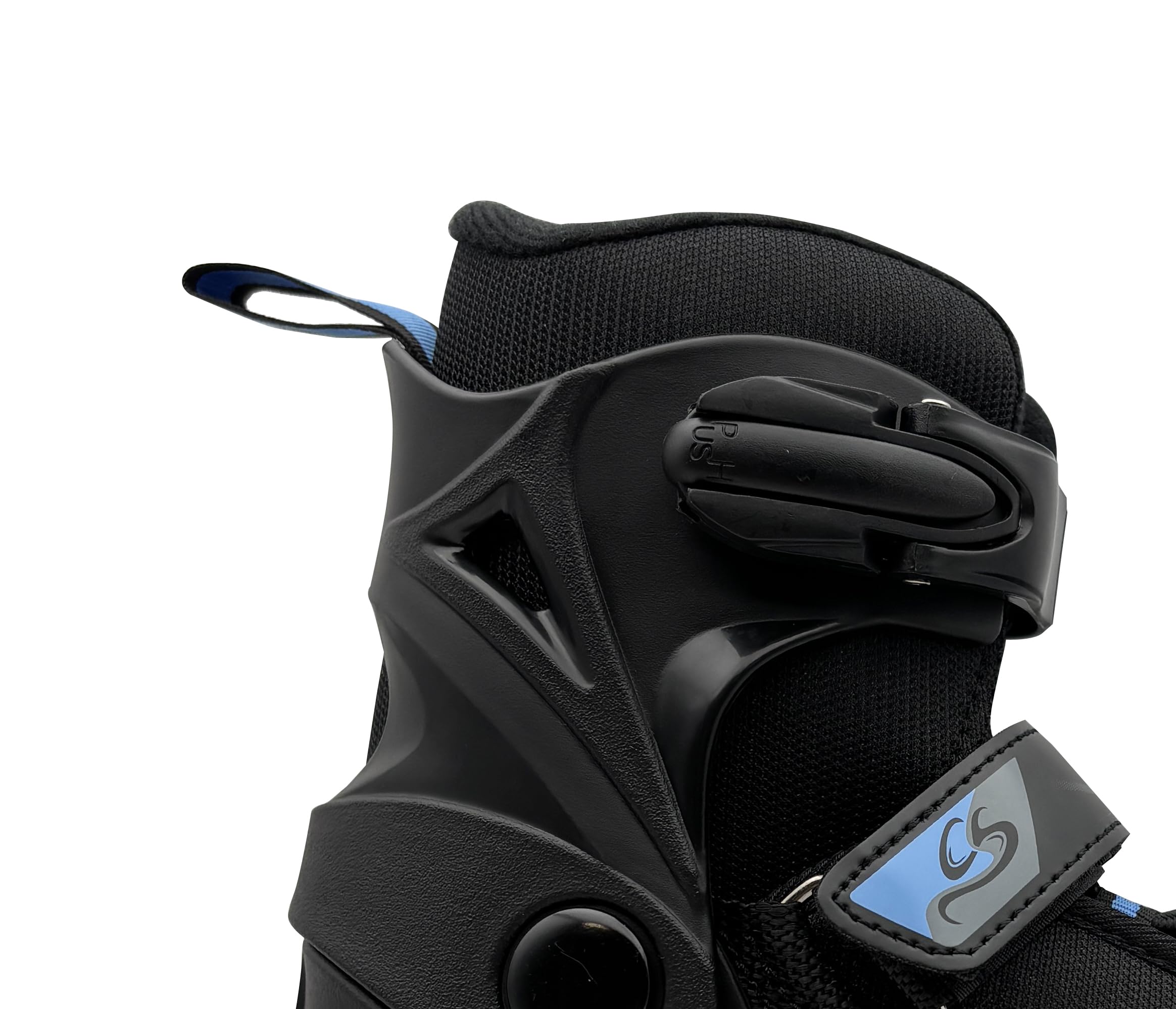 Cox Swain verstellbare Schlittschuhe Crystal, Eislaufschuhe für Kinder, Jugendliche und Erwachsene bis 100KG, vorgeschliffene Edelstahlkufe, Softboot, Black/Blue Gr. XS (29-32)