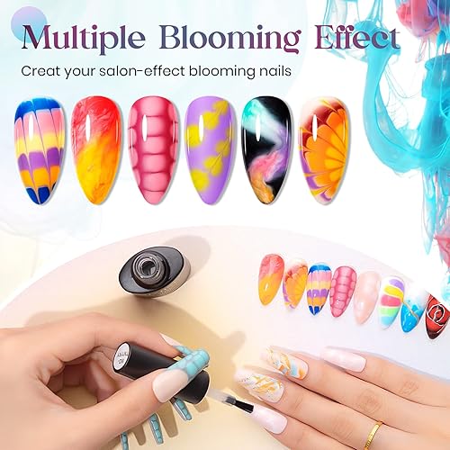 Miniatura 5 de MIZHSE Esmalte de uñas en gel transparente Blooming Gel Blossom Marble Gels Esmalte de uñas Soak Off UV LED para arte de uñas, manicura, pintura,