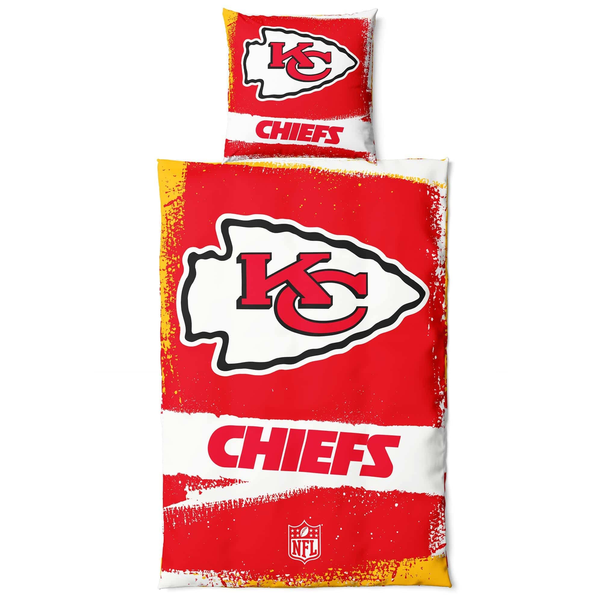 Kansas City Chiefs NFL Raw Bed Linen Set, Cotton, Zip, 135 x 200 cm Duvet Cover and 80 x 80 cm Pillowcase