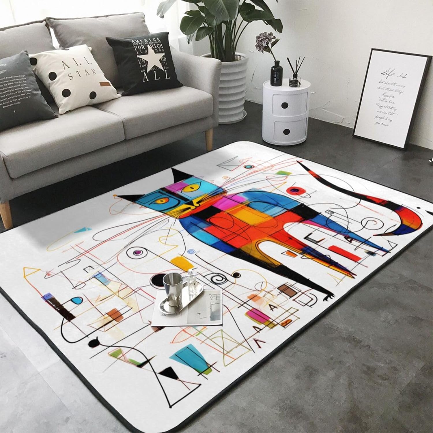 Strange Cat Printed Flannel Floor mat 80x58 inches for Bedroom, Living Room, Study Room Decorative Carpet