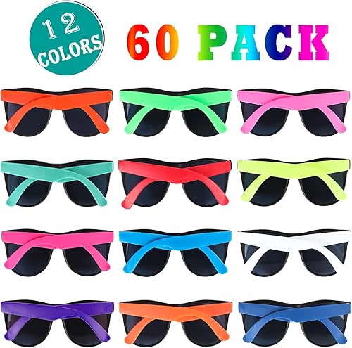 Miniatura 2 de 60 Pack Sunglasses Bulk for Party favors,12 Neon Sun Glasses with UV400 Protection,Great Gift for Pool Party,Beach Party,Birthday,Goody Bag