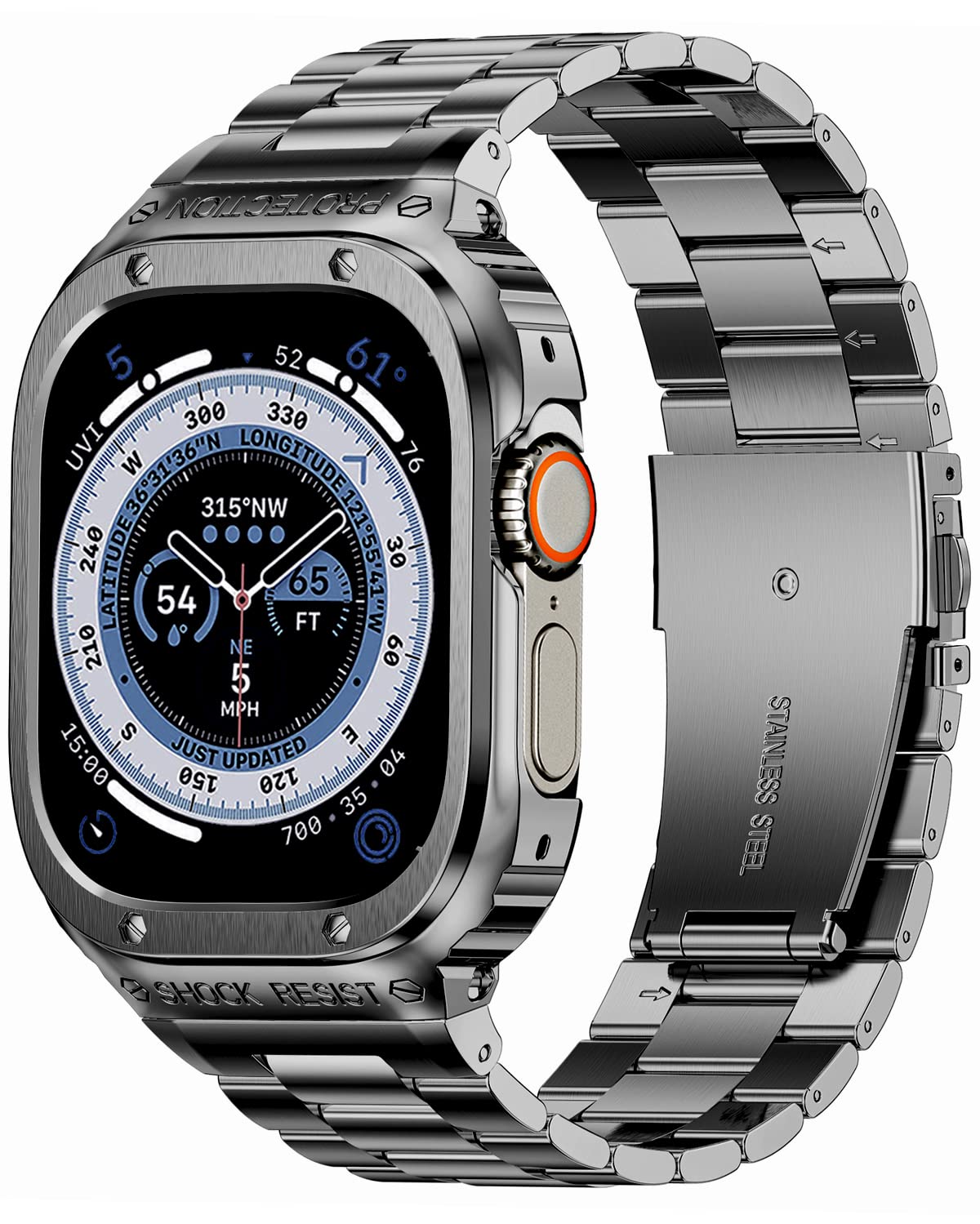 MioHHR Stainless Steel Band and Case Compatible Apple Watch Bands 49mm, Men Metal Strap and Protective Bumper Cover for iWatch Ultra (Grey,49mm)