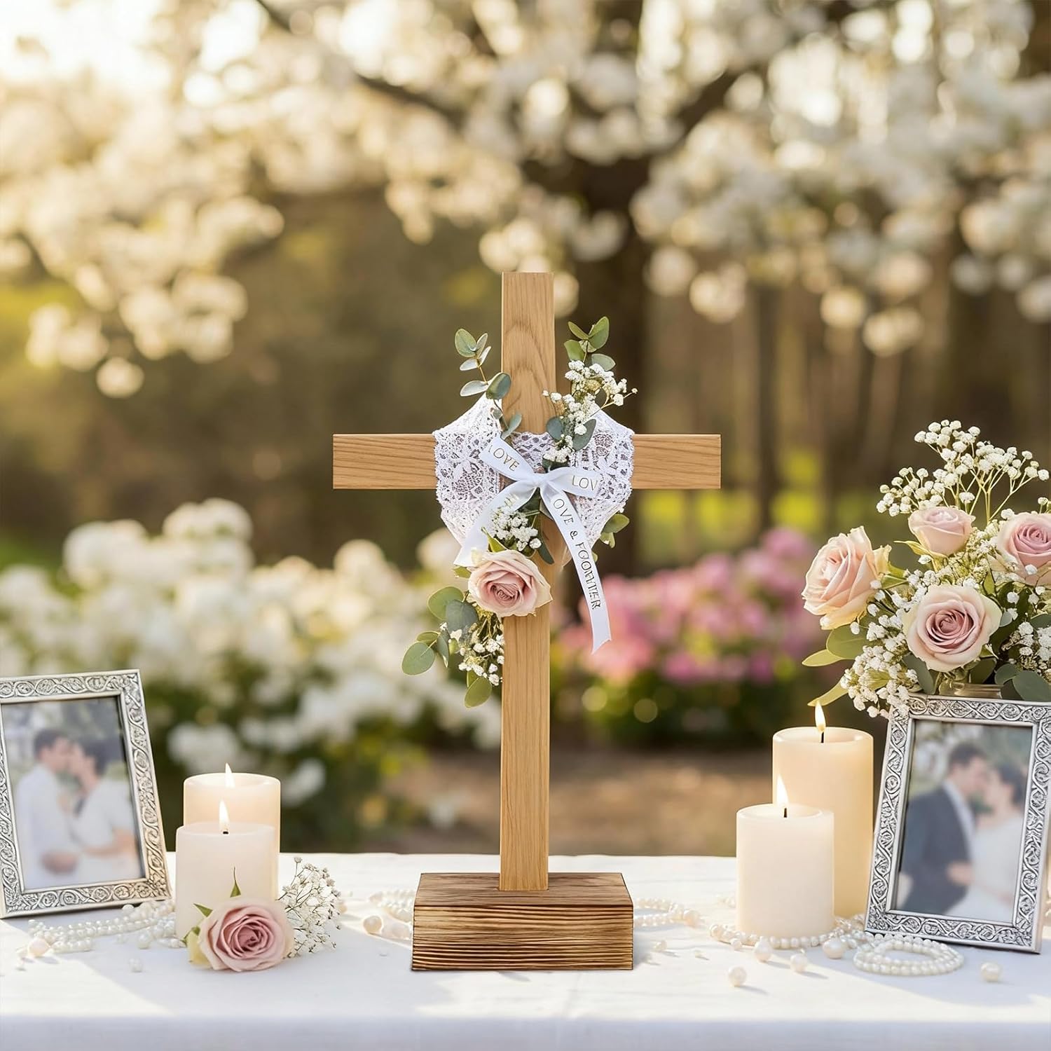 Lineshading 21 Inch Lent Decor Easter Large Wood Cross Unfinished Standing Cross He Is Risen Outdoor Cemetery Decorative Jesus Christ Catholic Crafted Wall for Home Wedding Communion Church Decor