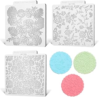 3 Pcs Fondant Impression Mats Cookie Embosser Set, Flower Vintage Patterns Impression, Cookie Press Stamps, Gum Paster Dou...