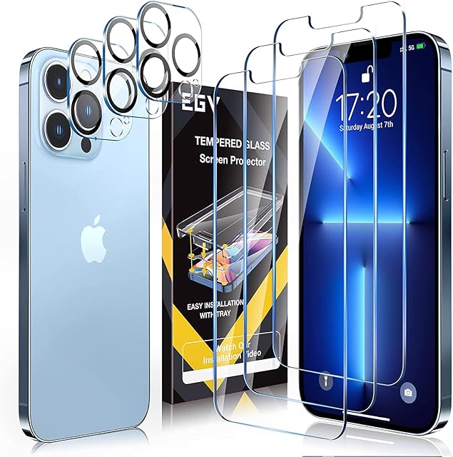 EGV [3+3 Packs Compatible with iPhone 13 Pro Max Screen Protector, Tempered Glass Screen Protector for iPhone 13 Pro Max with Camera Lens Protector, 9H Hardness [Scratch Resistant] Case Friendly