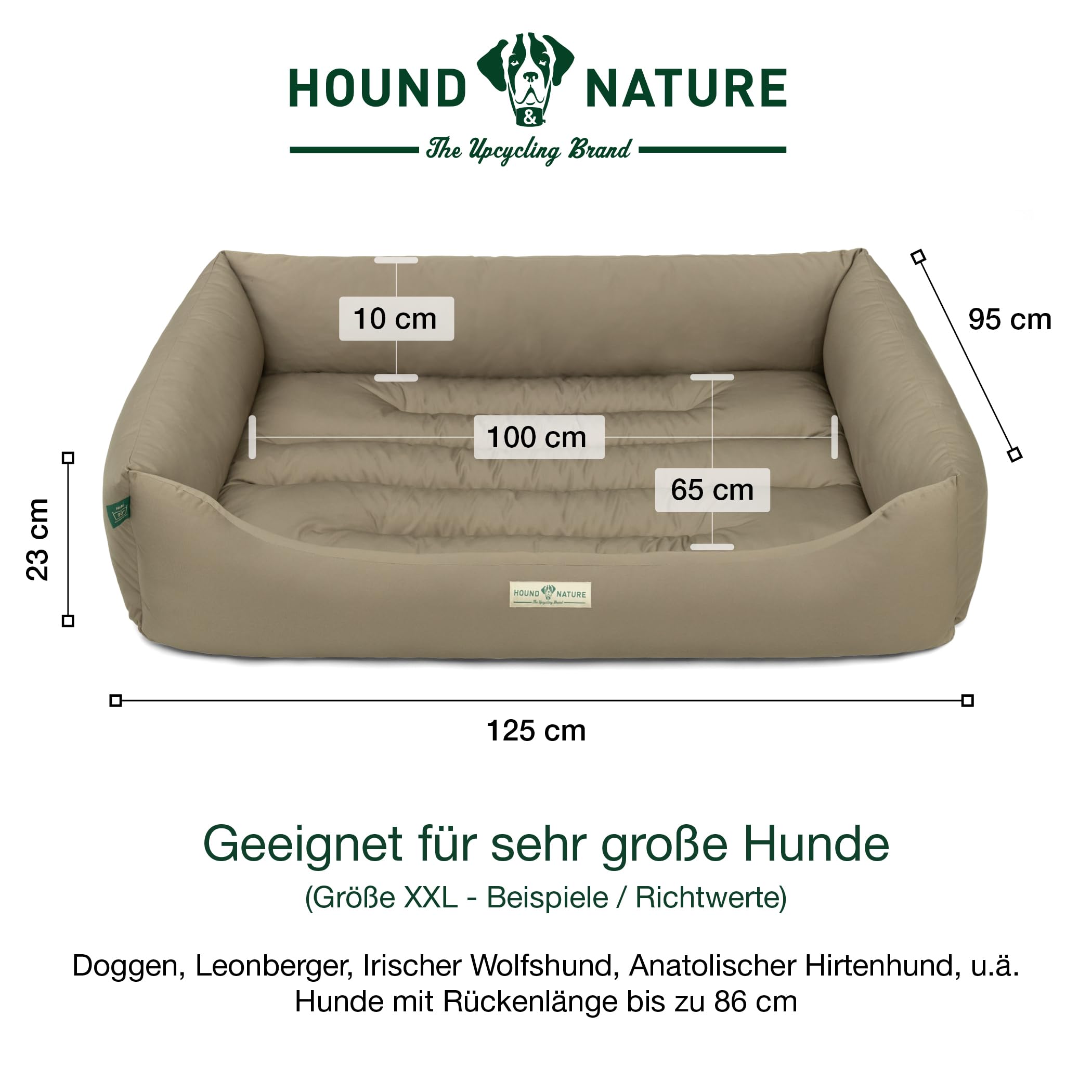 HOUND & NATURE | Cama ecológica para perros Luzern | Suave y suave, talla XXL para perros muy grandes, cama mullida y mullida lavable con cojín reversible (XXL – 125 x 95 cm, topo)