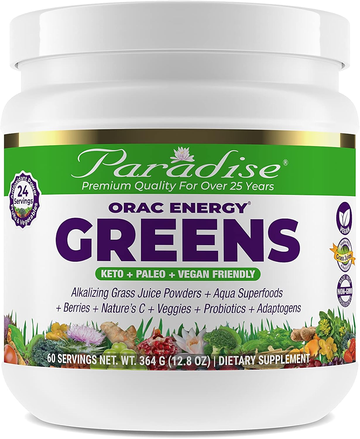 Paradise Herbs ORAC Energy Greens Powder Extract, Antioxidants, Probiotics & Vitamin C, Gluten Free, Non GMO