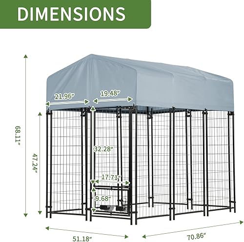 Miniatura 2 de Perrera para perros al aire libre con puerta para perros, alimentador giratorio y techo, 6 x 4 x 6 pies, corrales grandes para perros grandes para