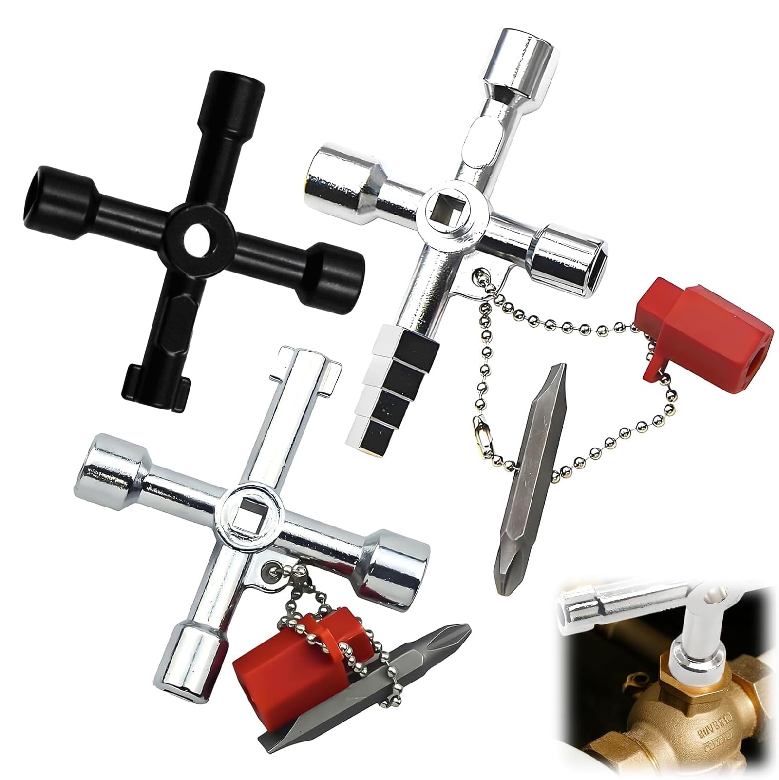 Ruvan 3 Piezas Llave Universal Multifuncional De 4 Puntas, Llave Multiuso Para Paneles, Para Contador Agua, Armario Eléctrico, Ascensor, Contador Gas, Válvulas