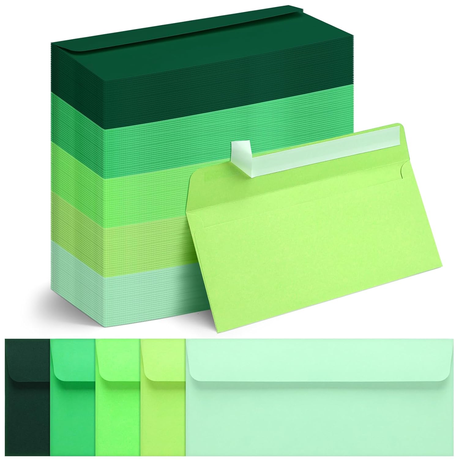 Outus 500 Pcs #10 Business Envelopes Adhesive Standard Envelopes Colored Envelopes for Office Check Invoices Letters Letterhead Invitations Announcements 4-1/8 x 9-1/2” (Green Series)