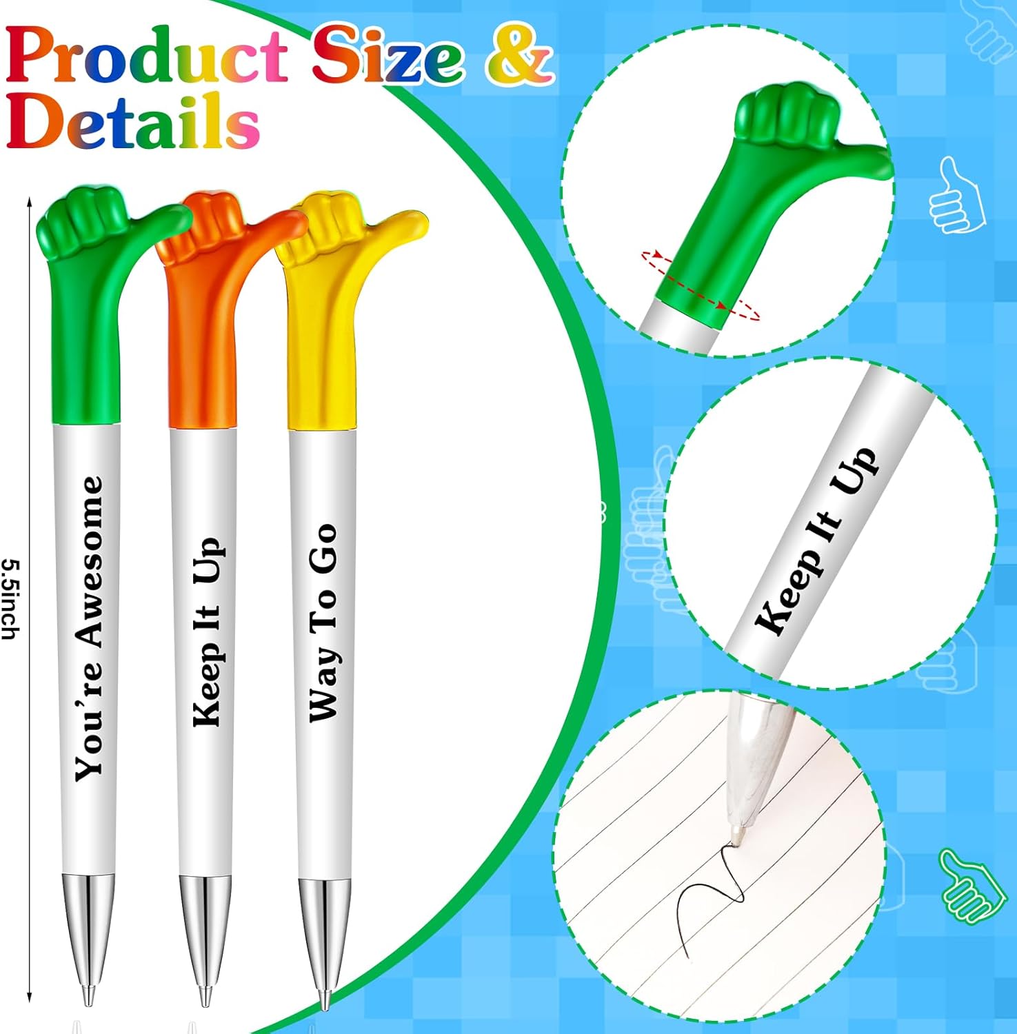 Woanger 180 Pieces Thumbs up Pens Thank You Inspirational Quotes Graduation Gifts Bulk Employee Appreciation Motivational Ballpoint Pen for Student Teacher Nurse Coworker Present