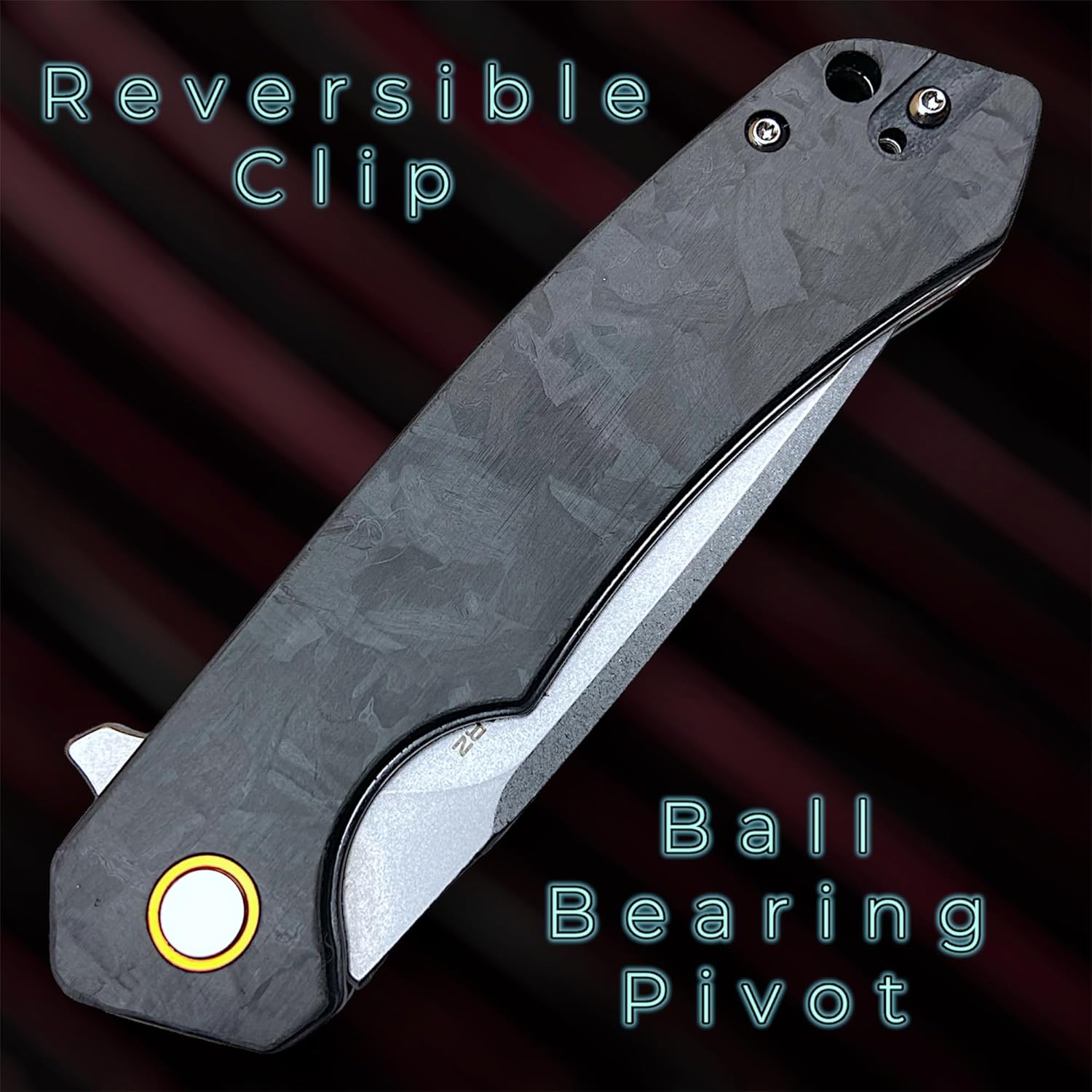 Carbon Fiber Pocket Knife - EDC Folding Knife with D2 Steel Blade - Tactical Everyday Carry Knife with Sheath (Canis CX)