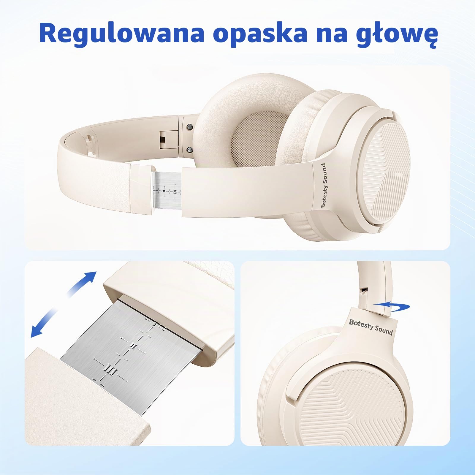 Botesty Sound Przewodowe słuchawki z mikrofonem, słuchawki nauszne przewodowe z nieplączącym się nylonowym przewodem o długości 1,5 m, 3,5 mm, do smartfona, tabletu, komputera, MP3/4 (beżowo-białe)