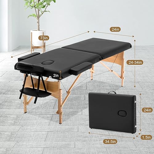 Miniatura 7 de Mesa de masaje profesional portátil altura ajustable 2 cama de masaje plegable con funda de transporte, cama de spa de belleza, cuna de salón facial