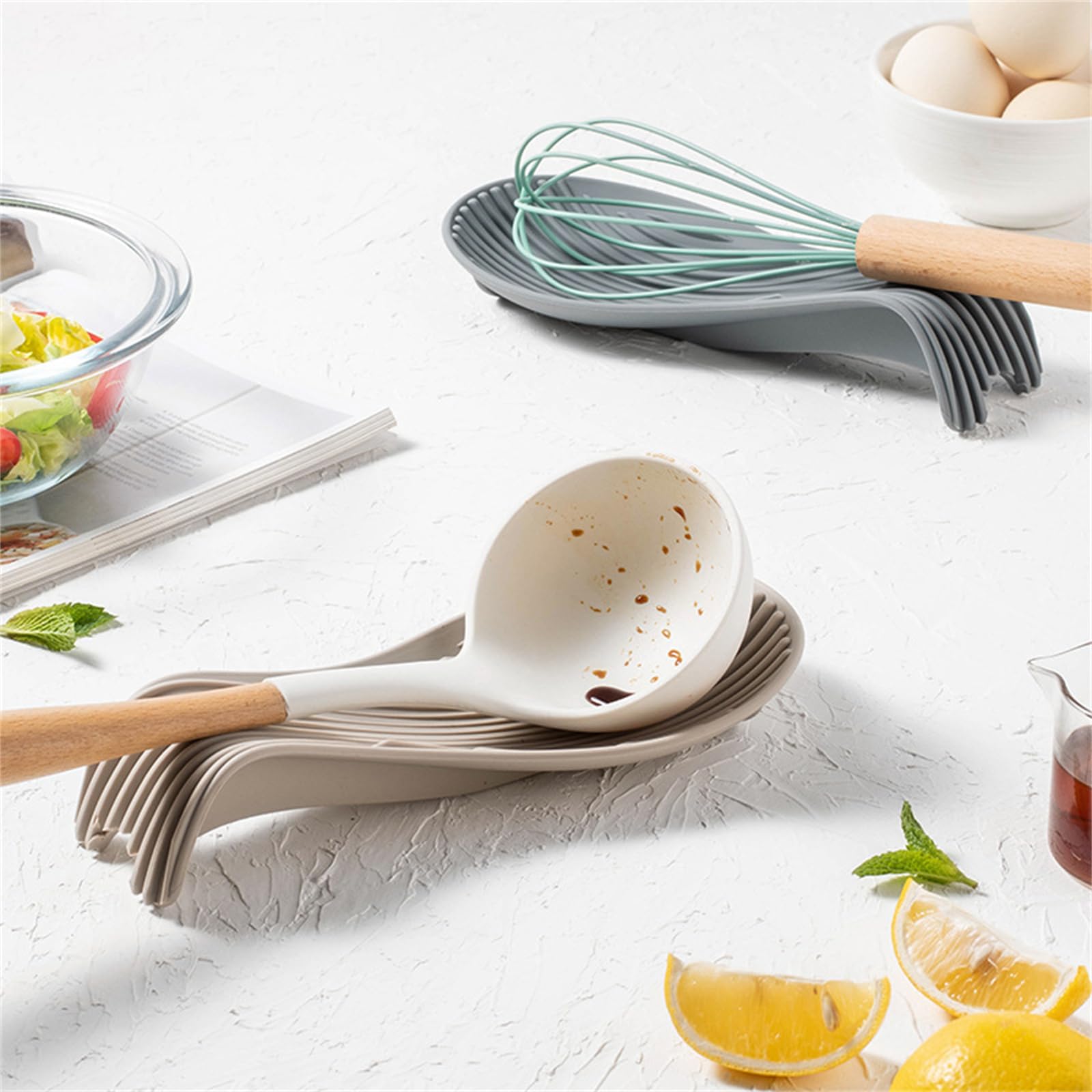 Soporte para cucharas de cocina, práctico soporte de silicona multifuncional para utensilios de cocina, cojines eficientes, soporte grande para cucharas