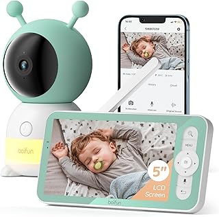 BOIFUN 5" Baby Monitor, 2K WiFi Baby Monitor Via Screen and App Control, Video Record & Playback, Temperature & Humidity Sensor, Night Vision, 2-Way Audio, Cry & Motion Detection, with Wall Mount Base