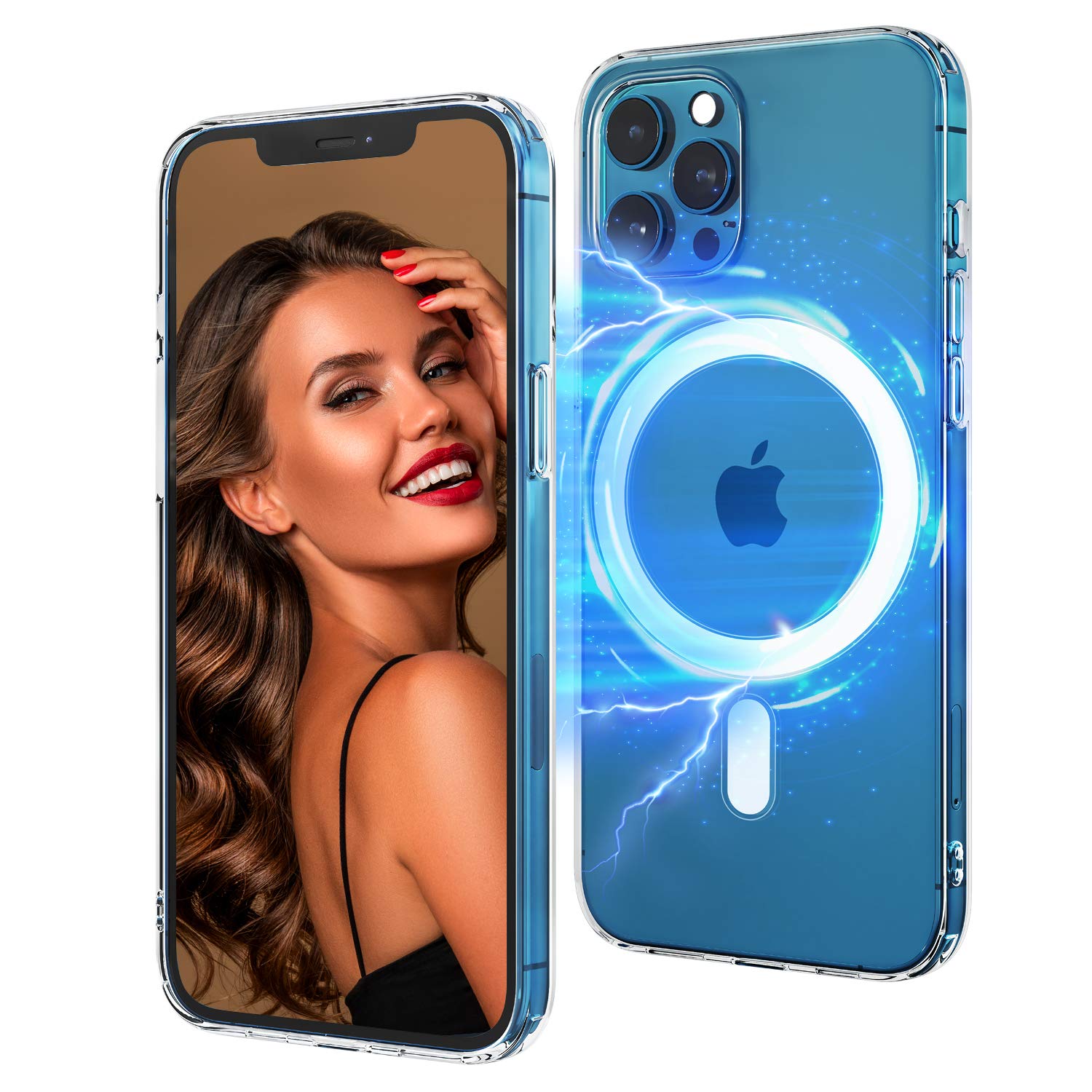 Photo 1 of Clear Magnetic Case Compatible with iPhone 12/12 Pro Support Wireless Fast Charge Anti-Yellow Shockproof Crystal Thin Protective Ultra Slim Scratch Cover