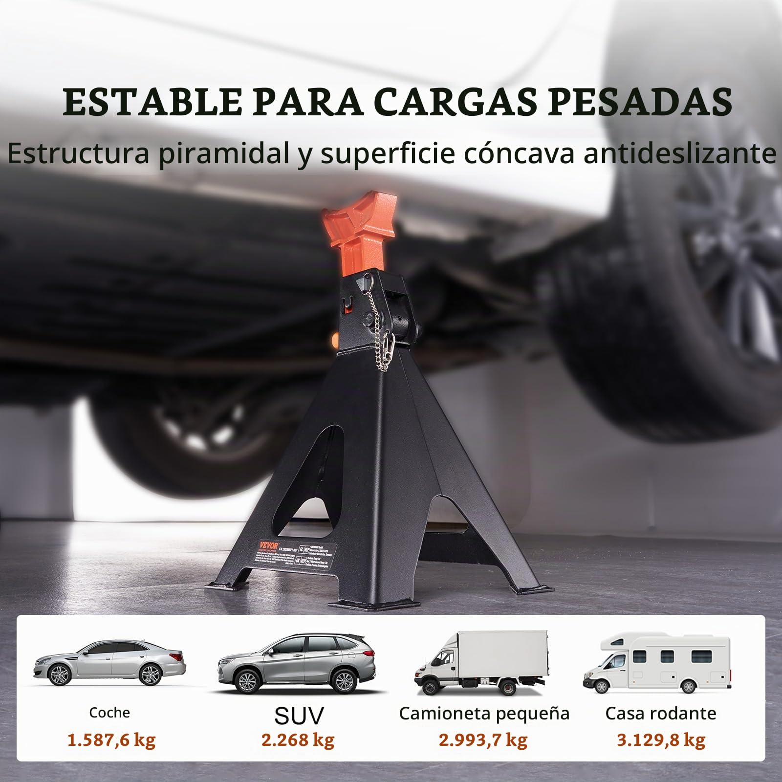 VEVOR Soportes de Gato Capacidad de 6 Toneladas (13,000 lbs) Soportes de Gato para Automóvil con Doble Bloqueo Altura Ajustable de 360-585 mm para Levantar SUV, Camioneta, Automóvil y UTV/ATV, 1 Par