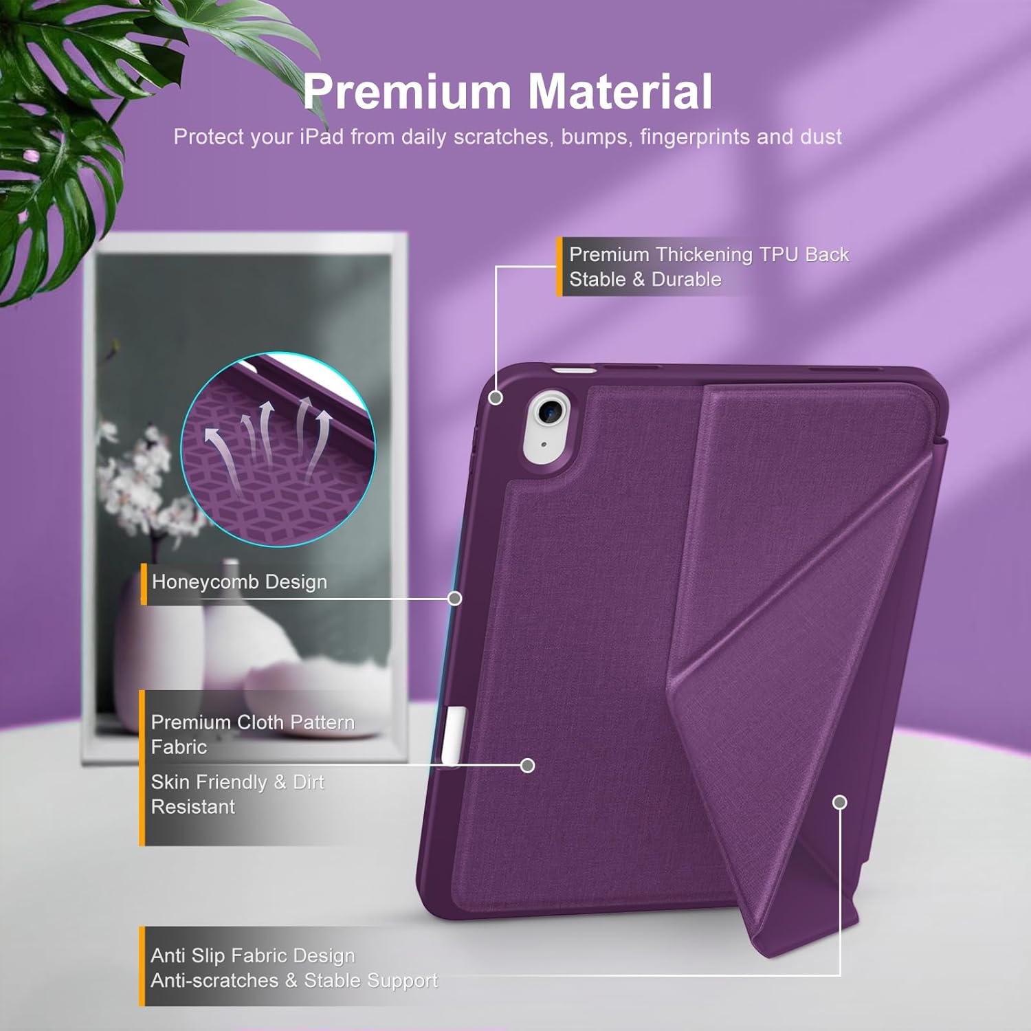 DTTO for iPad (A16) 11th Generation Case 11 Inch 2025, iPad 10th Generation Case 10.9 Inch 2022, Foldable Stand Cover with Landscape and Portrait Modes & Pencil Holder, Dark Purple