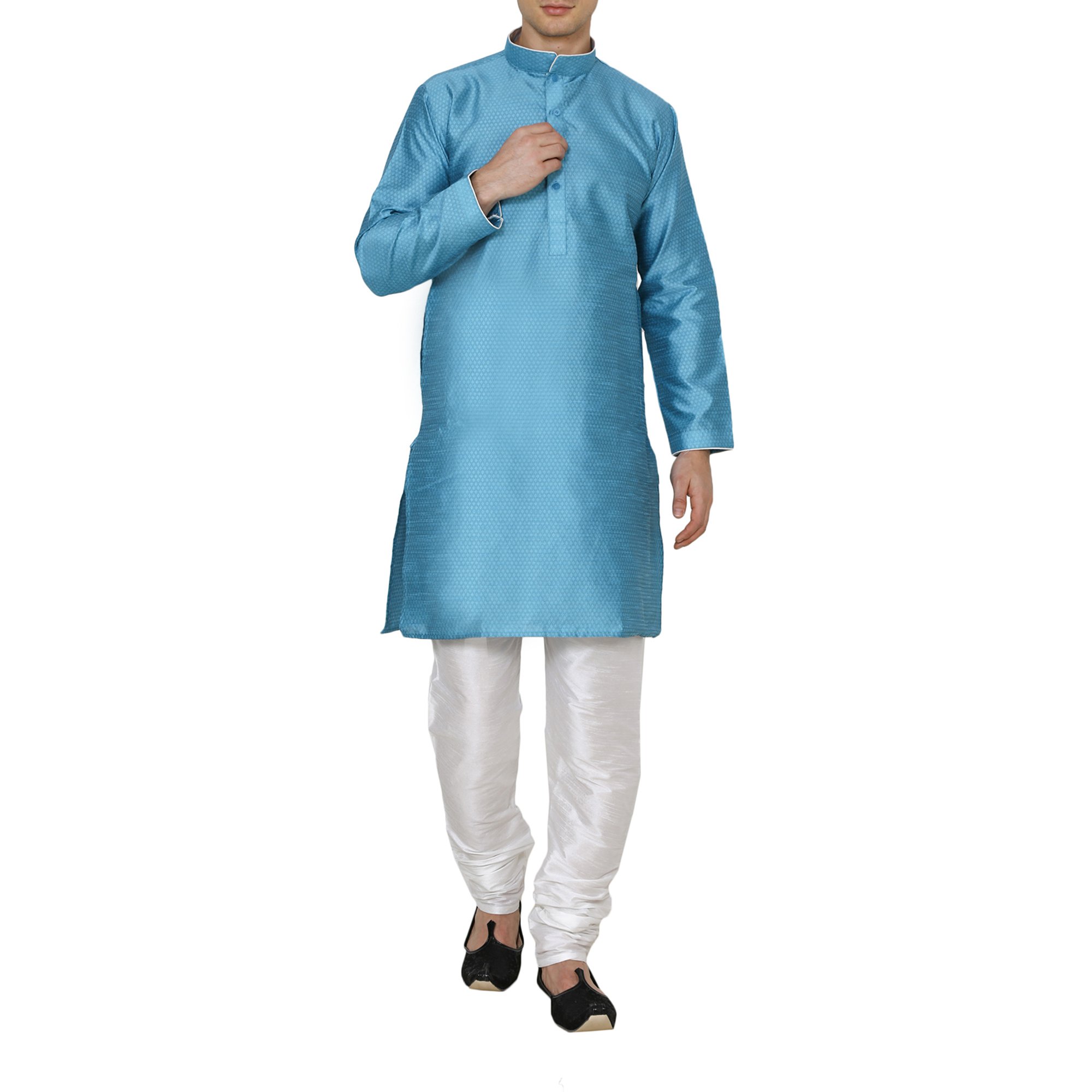 Kurta para hombre de seda jacquard Royal Kurta, ropa tradicional india turquesa 2