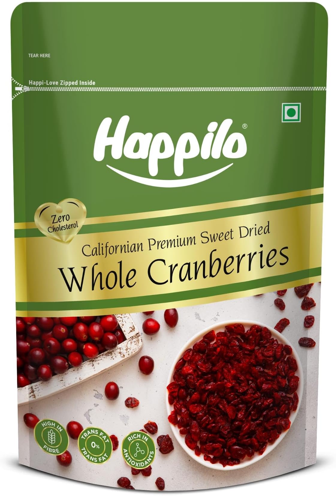 Happilo Premium Californian Dried and Sweet Whole Cranberries, 200g |Healthy Snacks, Dried Fruits | No Fat and Low Calories | High Antioxidants, Dietary Fiber